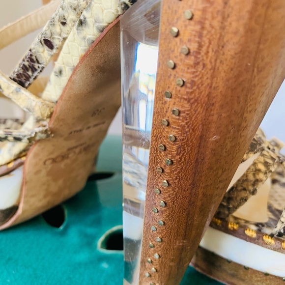 Vintage Jimmy Choo Snakeskin, Wood and Perspex Heels - Picture 9 of 11